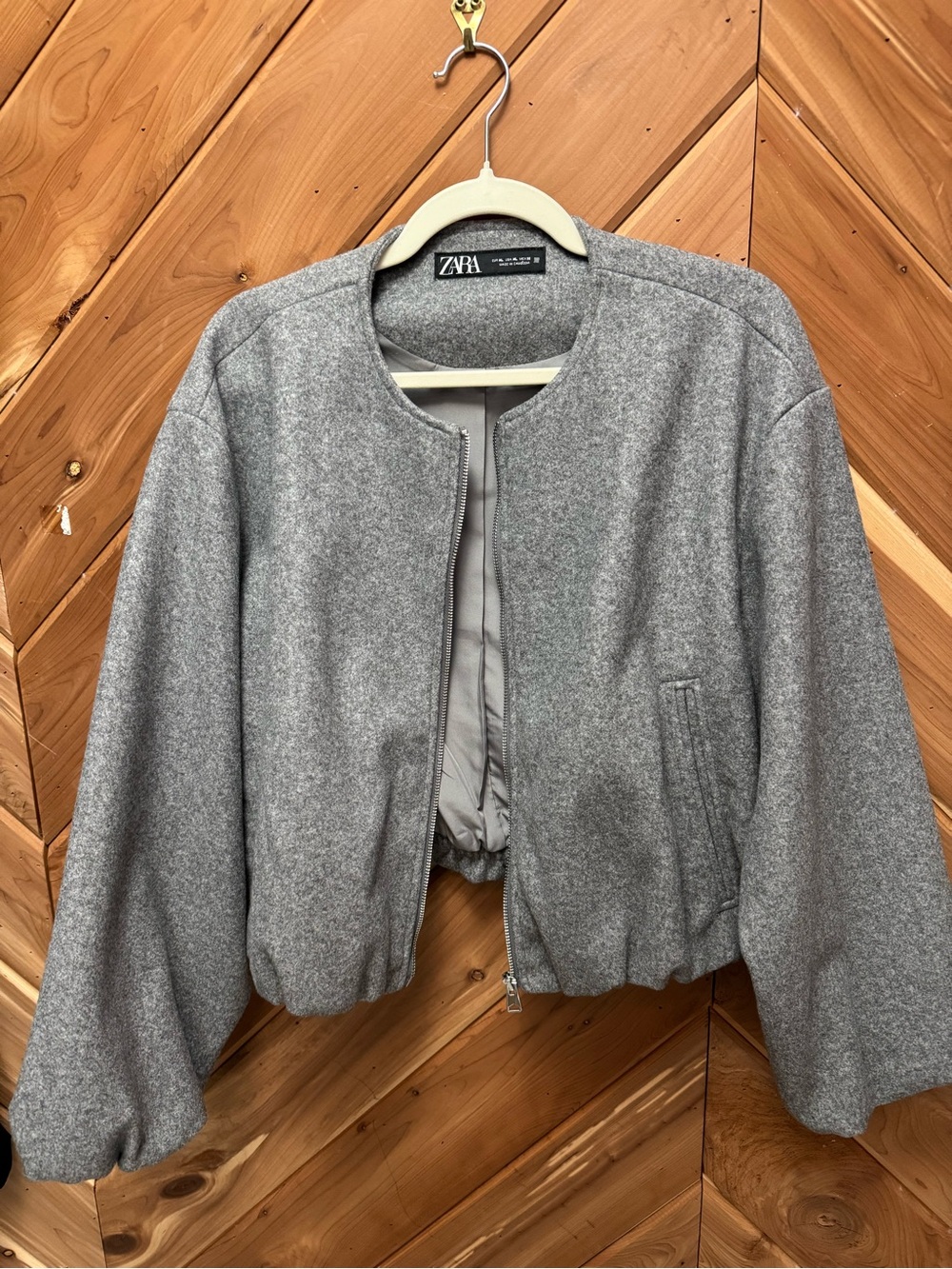 ZARA Gray Wool-Blend Bomber Jacket XL